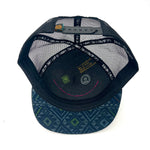 Electro Trucker Hat underside – recycled mesh trucker hat with geometric art