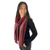 Isola Scarf in Marsala red color front view – upcycled knit recycled cotton scarf