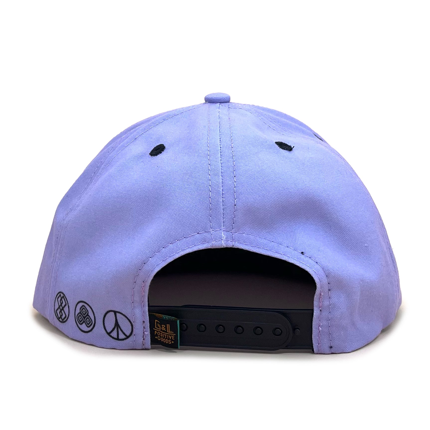 Back view of Neeko Lavender 5 Panel Cap – adjustable snapback Fair Trade recycled cap