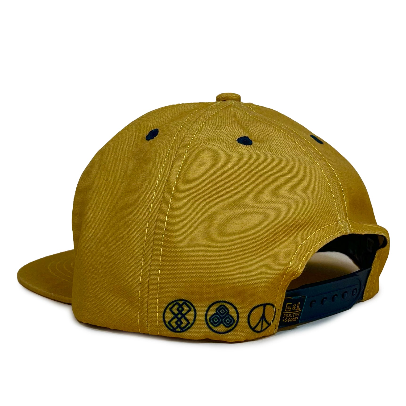 Back view of Neeko Old Gold 5 Panel Cap – Fair Trade snapback cap with moisture-wicking band