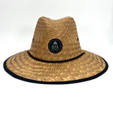 Ozzy Sun Hat front view – natural palm straw lifeguard hat with logo patch