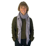 Seanna Scarf in periwinkle color on female model – cozy soft knit scarf for cold weather