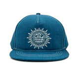 Sunshine State 5 Panel Cap front view – recycled retro summer hat with sun embroidery and UPF protection