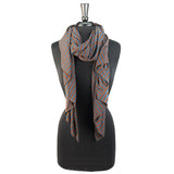 Amber Scarf in peacock color way, black and white, front view on mannequin – upcycled cotton blend winter scarf