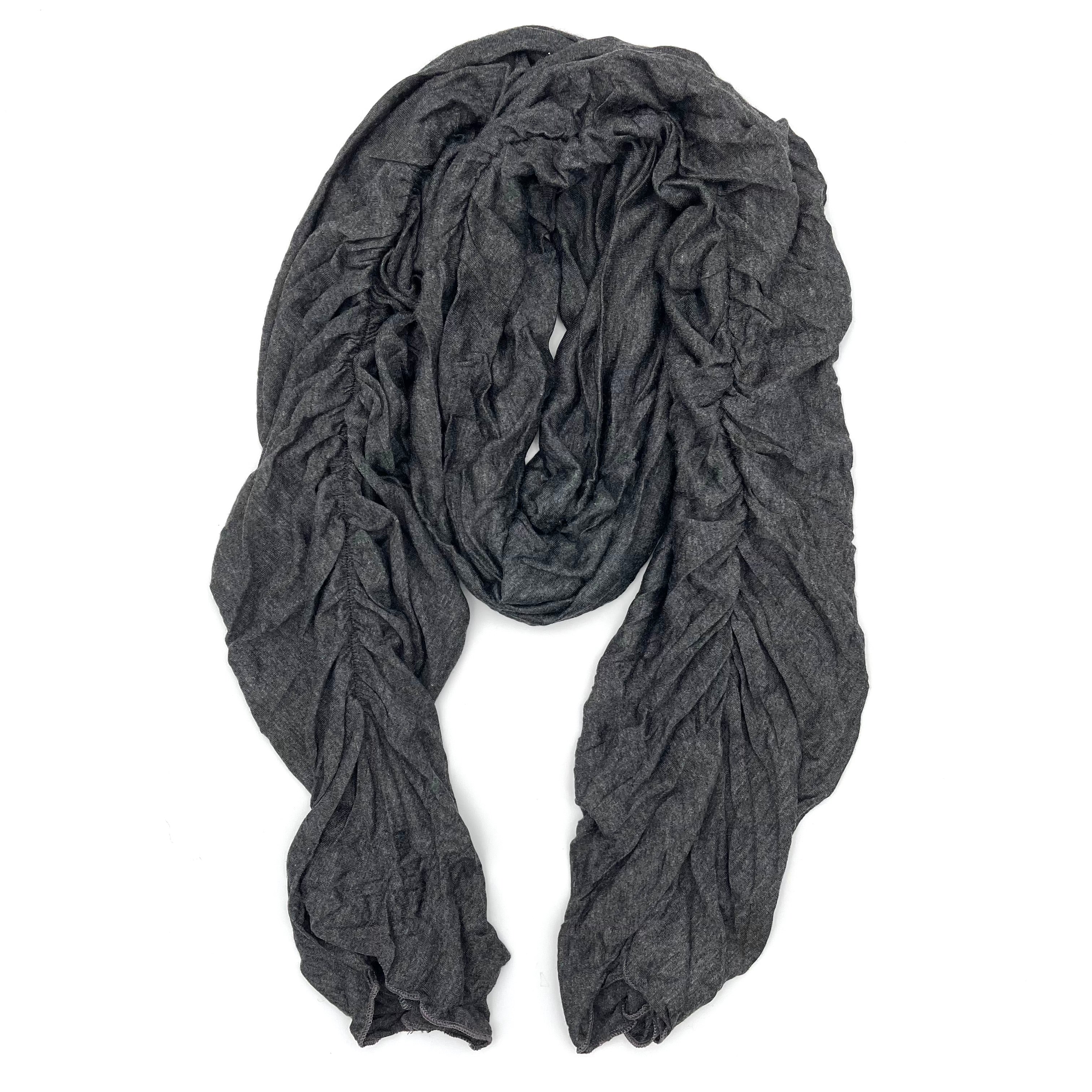 April Scarf charcoal color, front view – lightweight upcycled cotton rayon scarf