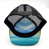 Underside view of the Atlantis Trucker Hat, highlighting its sturdy brim and reinforced design.