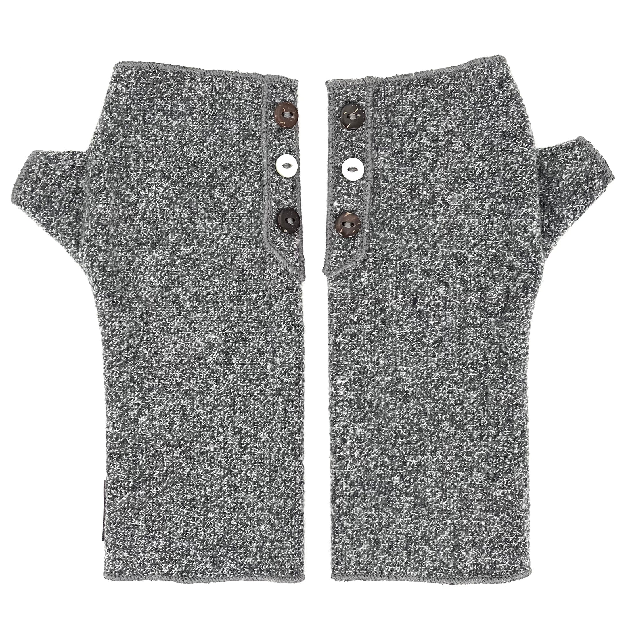 Coco Wrist Warmers in grey marl color front view – recycled fabric eco-friendly gloves