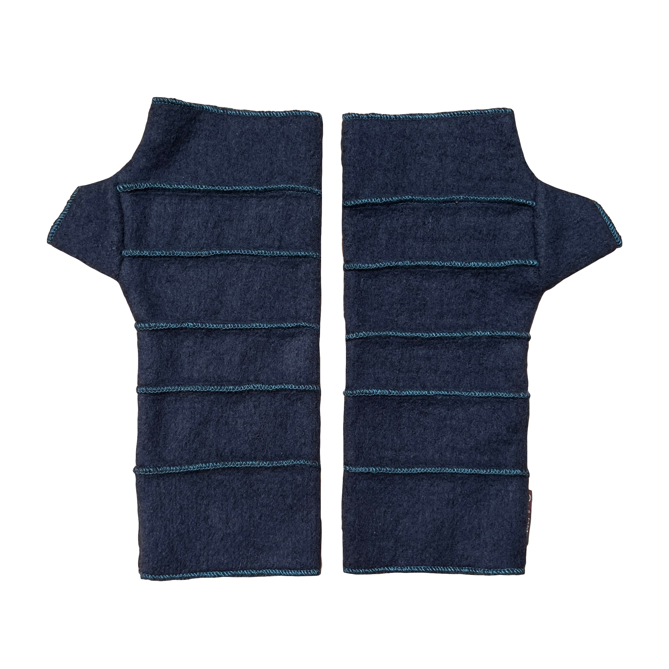 Crossroads Wrist Warmers in dark navy color way – front view of eco-friendly recycled gloves