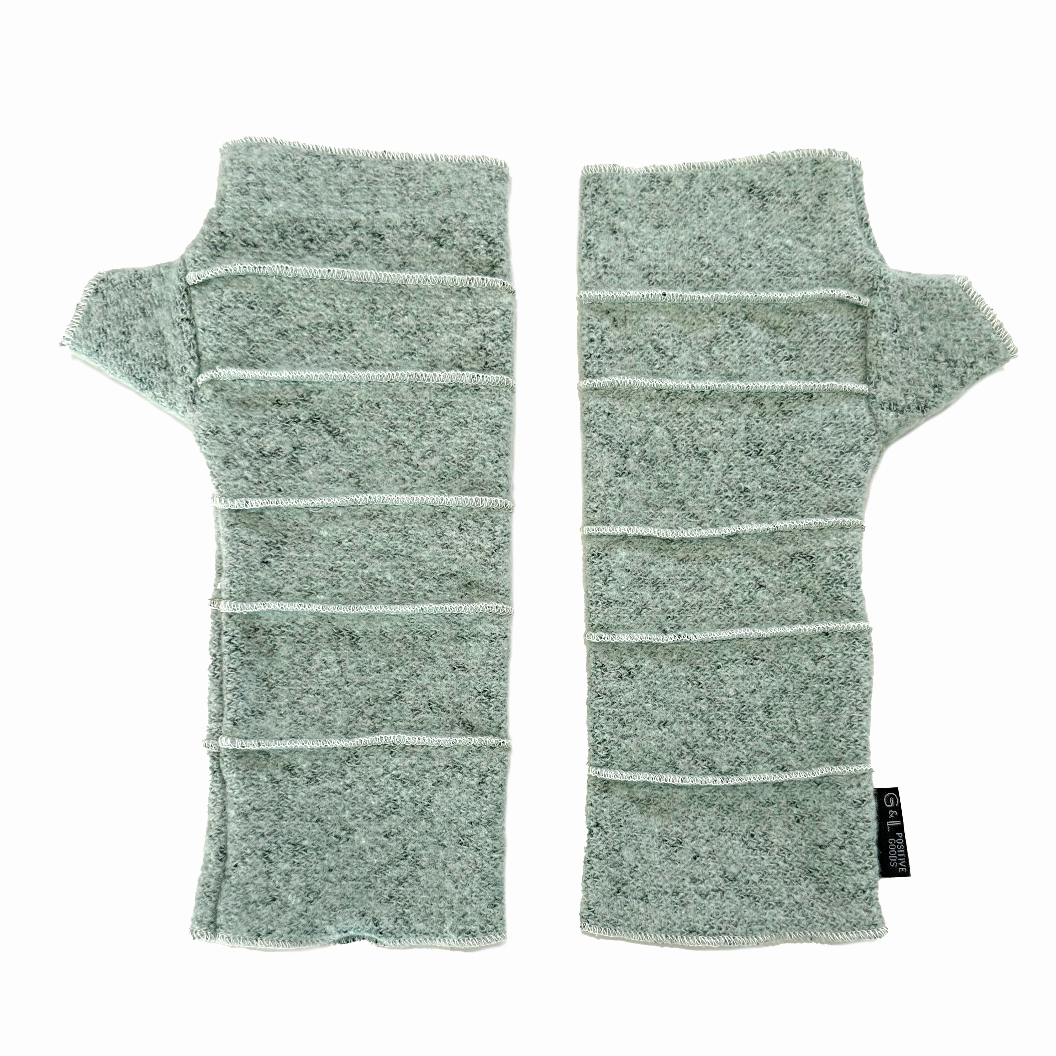 Crossroads Wrist Warmers in mint colorway – front view of eco-friendly recycled gloves