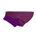 Dog Jacket plum wine color profile view – recycled Polartec fleece dog jacket.