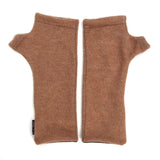 Gemini Wrist Warmers in rose gold colorway – front view showing lined upcycled cotton jersey fabric