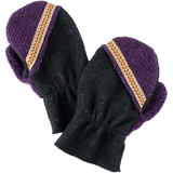 Kids Playground Mittens black, purple, gold, orange, beige color way front view – recycled fleece with fun monster design