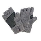 Grey Marl Nomad Fingerless Gloves front and back view – recycled polar fleece for men and women.