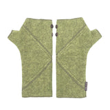 Phoenix Wrist Warmers in kiwi green colors – Striped Fingerless Gloves made from recycled cotton blend – Front View
