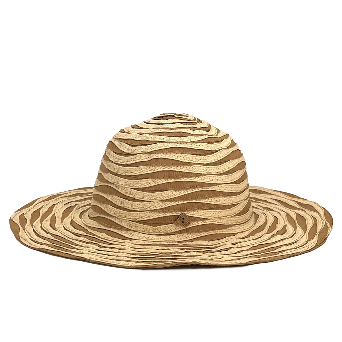 Quito Sun Hat – profile view of Wheat color, eco-friendly Toyo straw hat with ribbon trim
