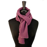 Satori Fleece Scarf – Recycled Polartec, front view of plum wine color with lettuce edge