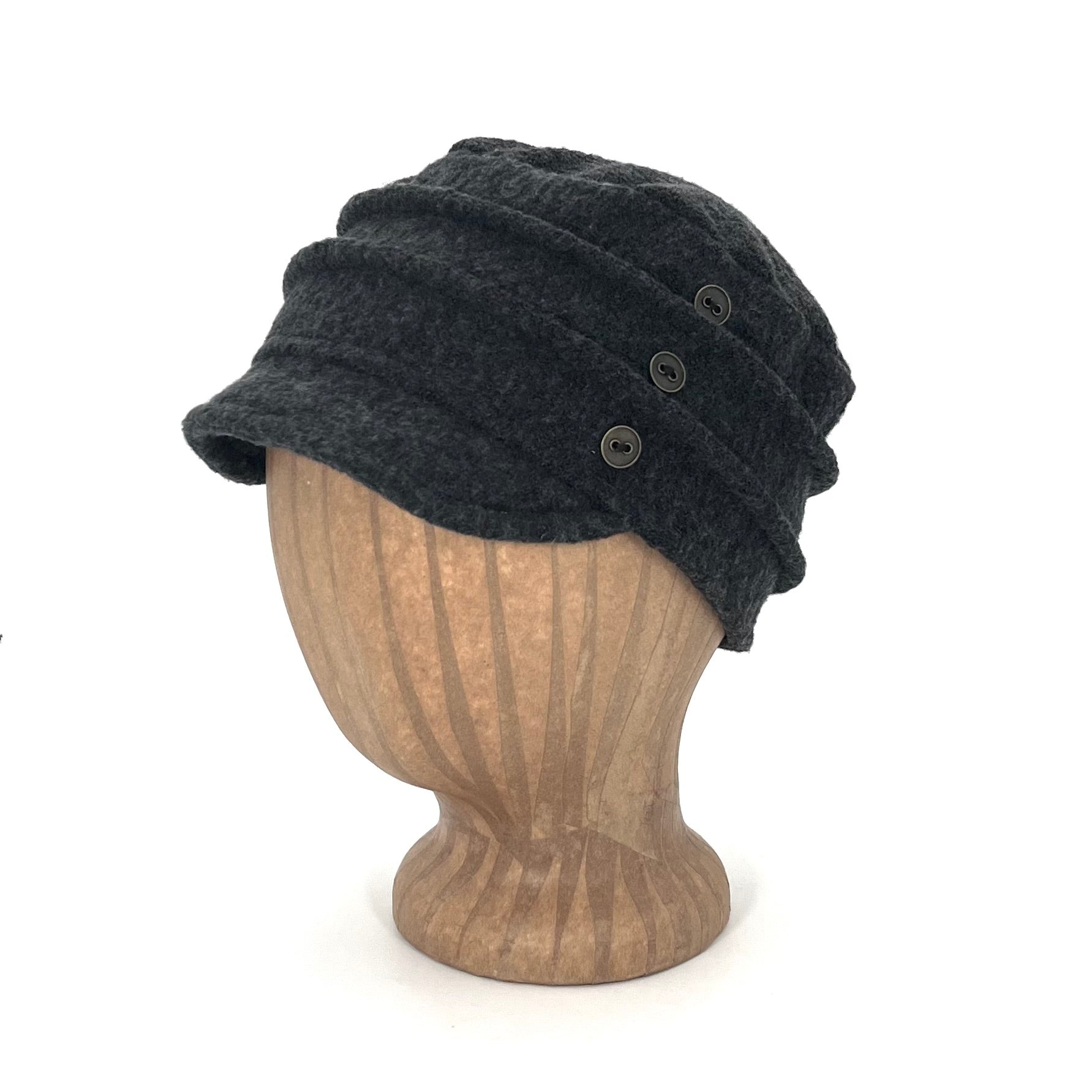 Soho Soft Cap in black charcoal color, profile view – recycled cotton women's hat