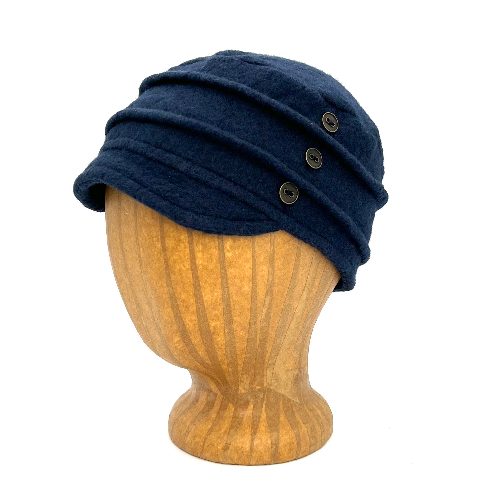Soho Soft Cap in dark navy blue color, profile view – recycled cotton women's hat