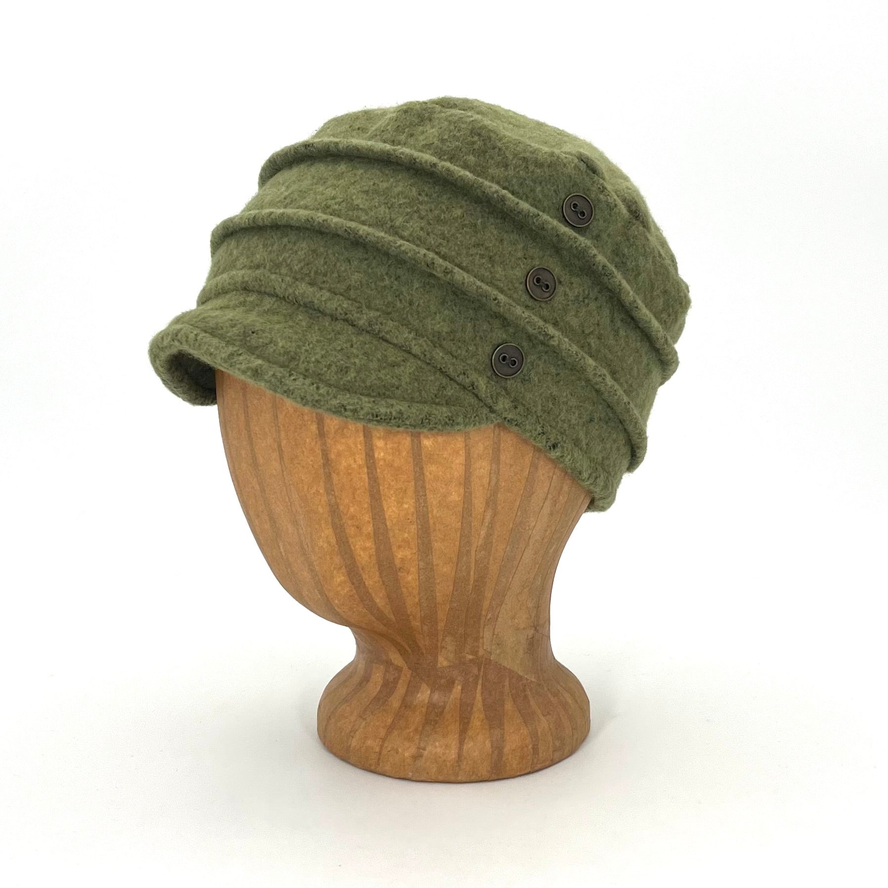 Soho Soft Cap in green kale color, profile view – recycled cotton women's hat