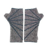 Sunray Wrist Warmers fleece in gray heather colorway front and back view – recycled Polartec wrist warmers