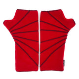 Sunray Wrist Warmers fleece in red rouge colorway front and back view – recycled Polartec wrist warmers