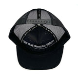 Underside view of the Visions Vibe Trucker Hat, highlighting flat brim, soft interior, and durable construction.