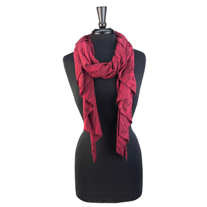 Versatile eco-friendly scarf for women. Made in the USA from upcycled cotton jersey. Shop sustainable scarves. *burgundy-slub