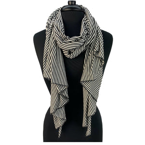 Versatile eco-friendly scarf for women. Made in the USA from upcycled cotton jersey. Shop sustainable scarves *day-and-night