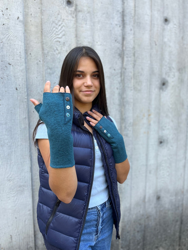 
                
                    Load image into Gallery viewer, Fingerless gloves in a rainbow of colors. Wrist warmers made in USA from upcycled fabrics. Shop hand warmers *pacific
                
            
