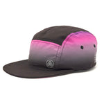 Recycled Polyester lightweight 5 panel camp hat with pink gradient fading into black.
