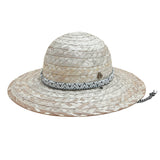 Selina Sun Hat – Geo-band - Handwoven Palm Straw, Adjustable Chin Strap, UV Protection