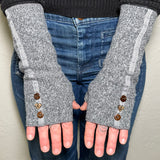 Mary Jane Wrist Warmers – Recycled Cotton, Ribbon & Coconut Button Detail- Made in USA