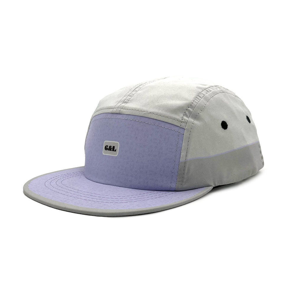 Three quarter view of Activ8 5 Panel Cap – breathable 5 panel recycled hat in lavender