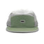 Activ8 5 Panel Cap front view – moss green recycled performance hat with UPF protection and snapback