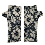 Aspen Wrist Warmers front view – upcycled knit wrist warmers- floral lace pattern