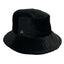 Black bucket hat with a brand logo on a white background   Cotton Corduroy right side view – upcycled wide wale unisex hat