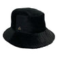Black bucket hat with a brand logo on a white background   Cotton Corduroy right side view – upcycled wide wale unisex hat