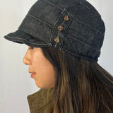 Desiree Soft Cap – Upcycled Fabric, Coconut Shell Buttons, Elastic Fit, Stylish Short Brim