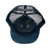 Electro Trucker Hat underside – recycled mesh trucker hat with geometric art