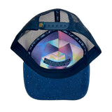Under brim view of Horizon Trucker Hat – landscape print hat with moisture-wicking sweatband