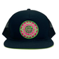 La Playa Green Flash Trucker Hat – front view, recycled mesh trucker hat with vintage patch and UPF protection