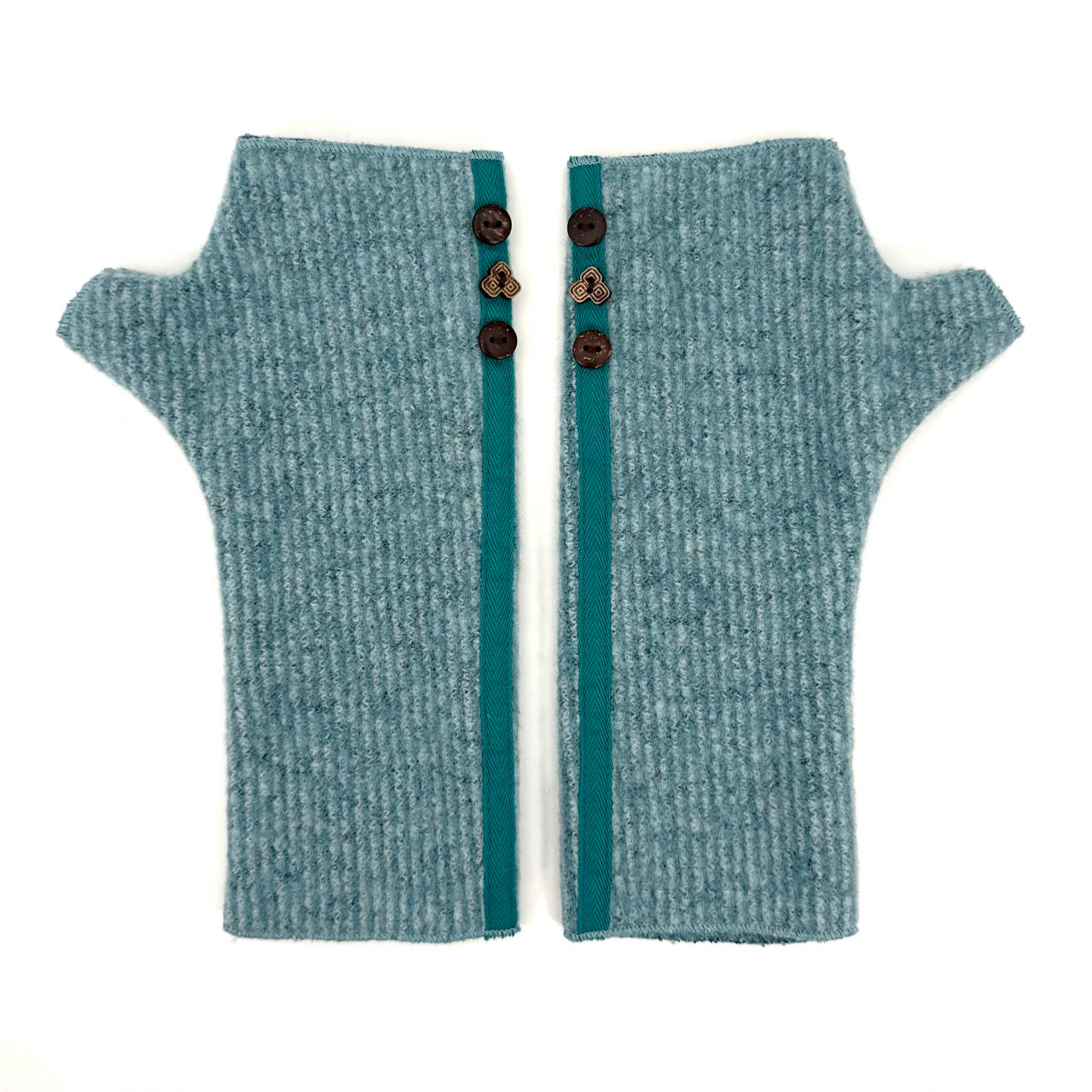 Mary Jane Wrist Warmers – Recycled Cotton, Ribbon & Coconut Button Detail- Made in USA