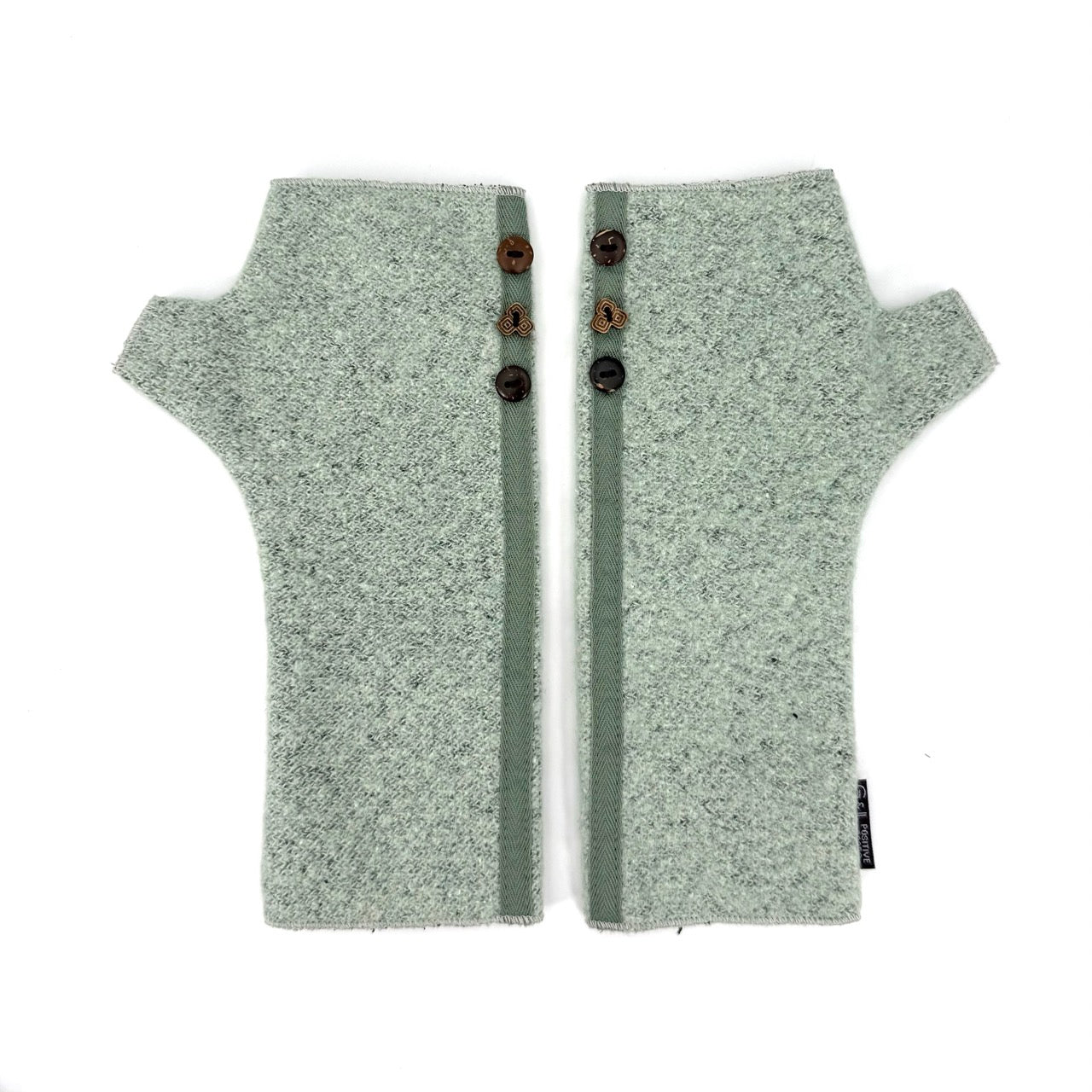 Mary Jane Wrist Warmers – Recycled Cotton, Ribbon & Coconut Button Detail- Made in USA