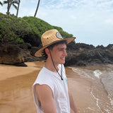 Maui Sun Hat – Yin Yang - Natural Palm Straw, Wide Brim Lifeguard Style