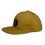 Side view of Neeko Old Gold 5 Panel Cap – lightweight recycled 5 panel hat in golden tone