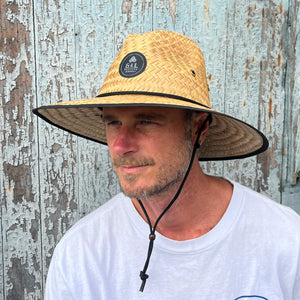 Ozzy Sun Hat on male model – classic lifeguard hat made with natural materials