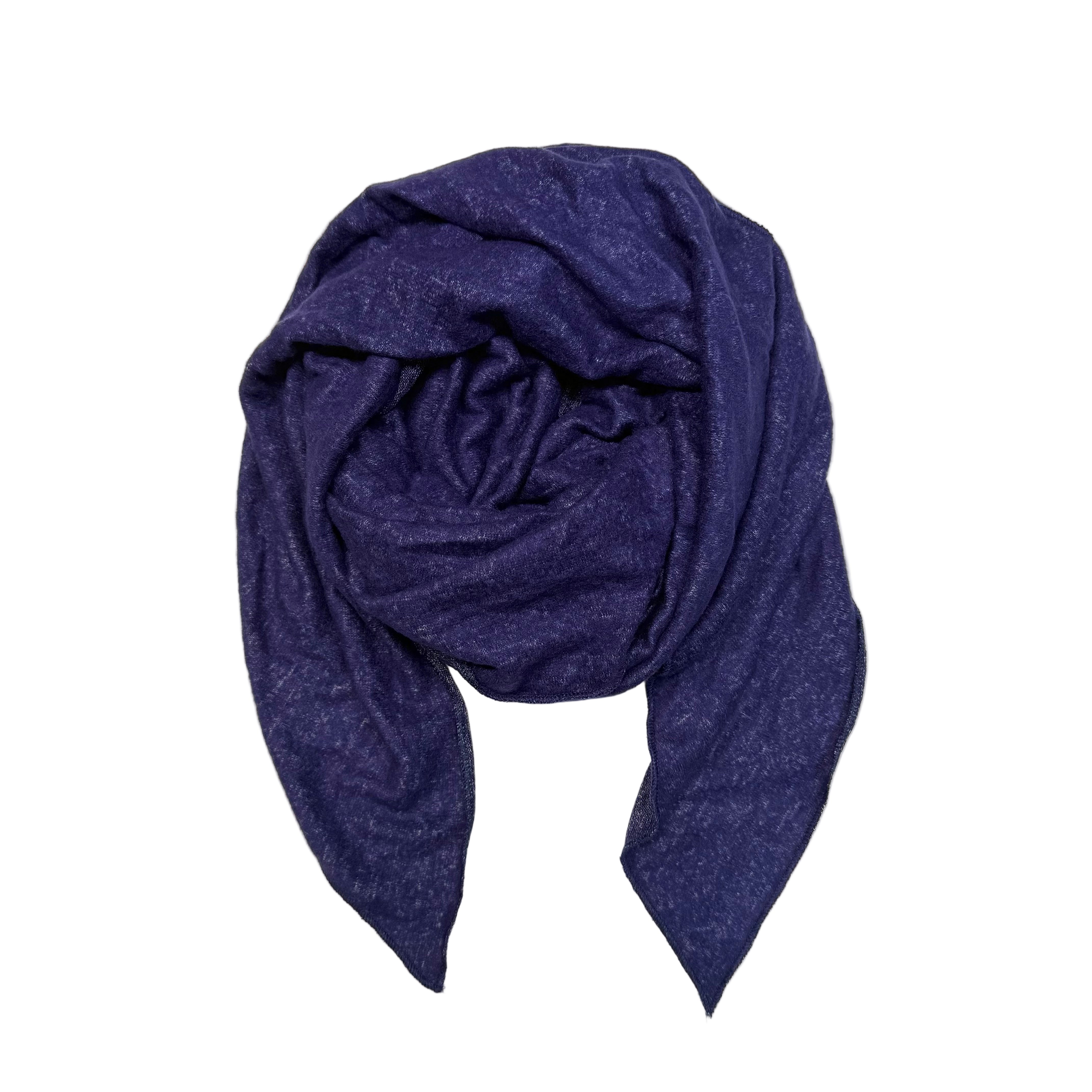 Seanna Scarf in purple color scheme, front view – upcycled sweater knit winter scarf