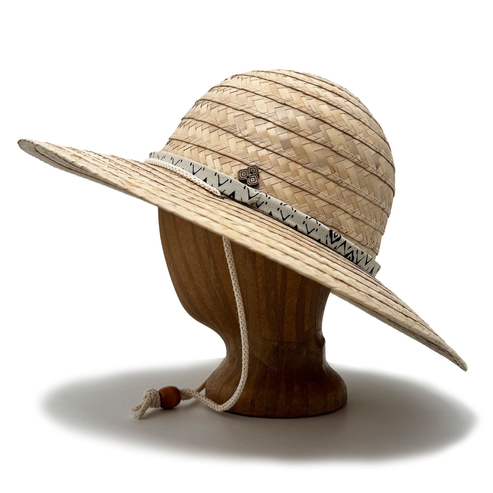 Selina Sun Hat – Geo-band - Handwoven Palm Straw, Adjustable Chin Strap, UV Protection