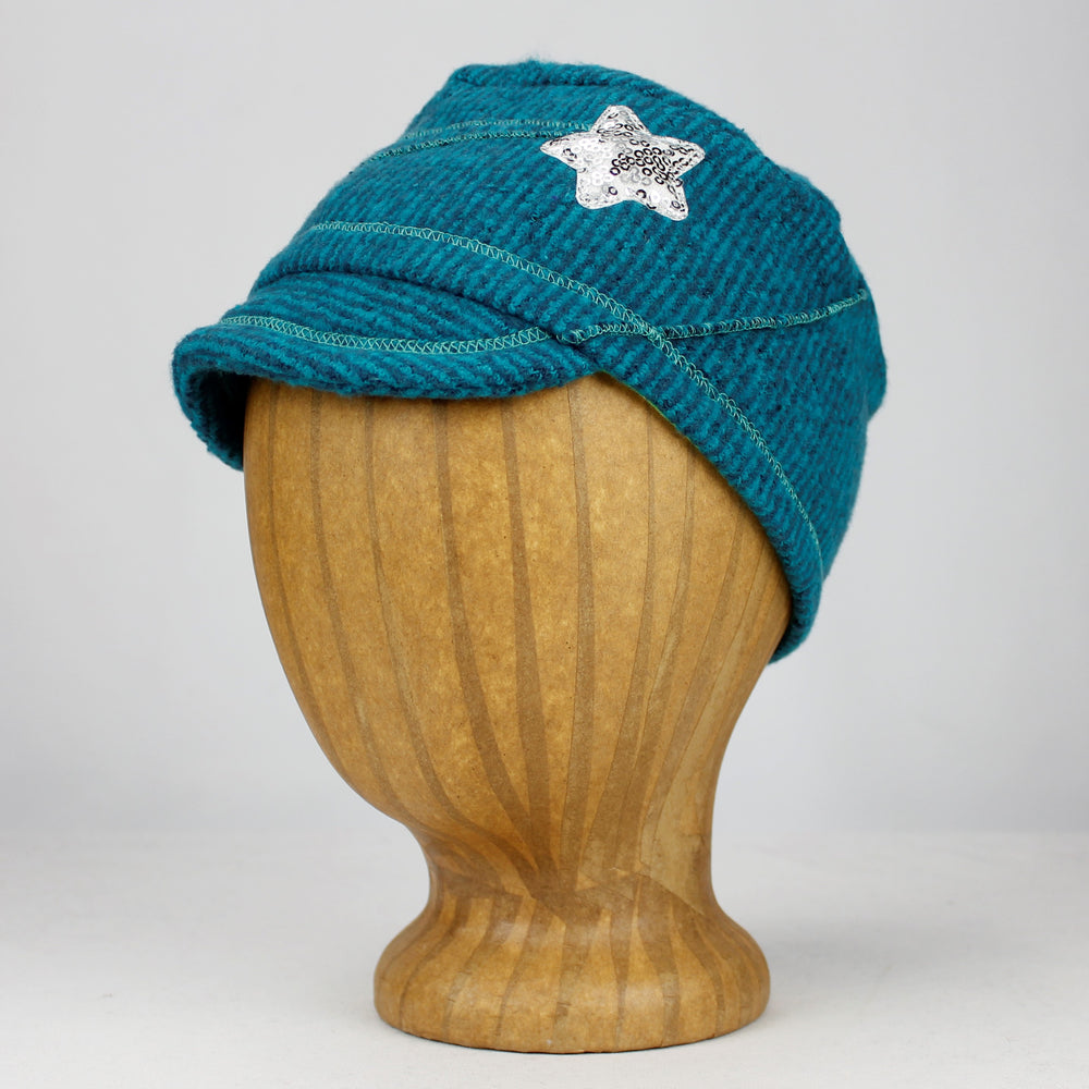 Shooting Star Kids Soft Cap in teal green color, profile view – sustainable soft cap with recycled fabric