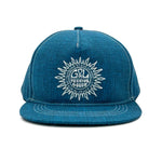 Sunshine State 5 Panel Cap front view – recycled retro summer hat with sun embroidery and UPF protection